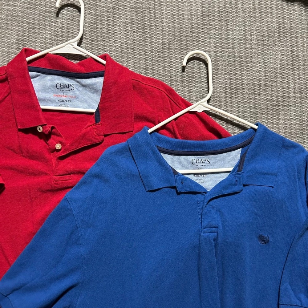 Chaps Polo Shirt Mens 4XB Red Blue Everyday Polo Bundle Big & Tall Pique 2pk